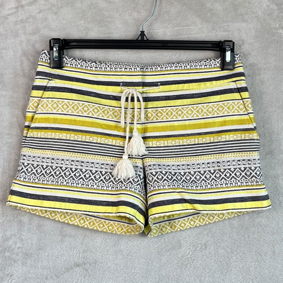 Ann Taylor Pants - Boho Shorts Tassels 00 S Ann Taylor Loft Yellow Striped Festival Beachy Coastal